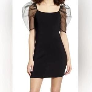 NWOT Closette Chic Sheer Puff Little Black Bodycon Mini Dress, Small